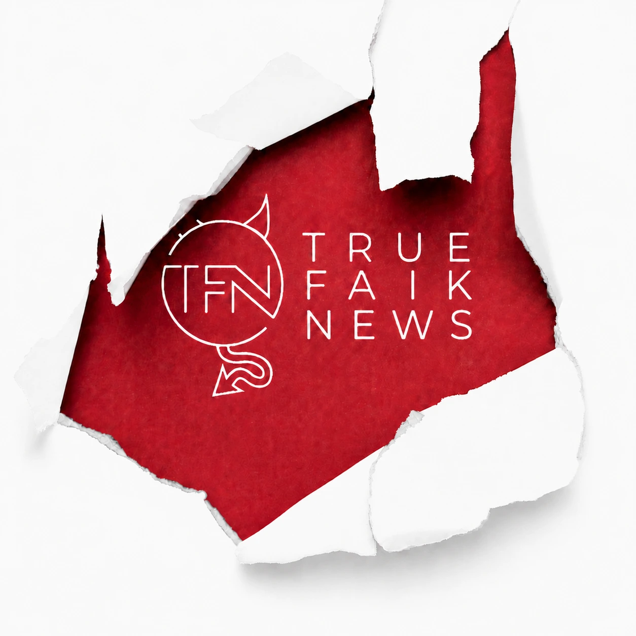 True Faik News logo bursting through torn paper